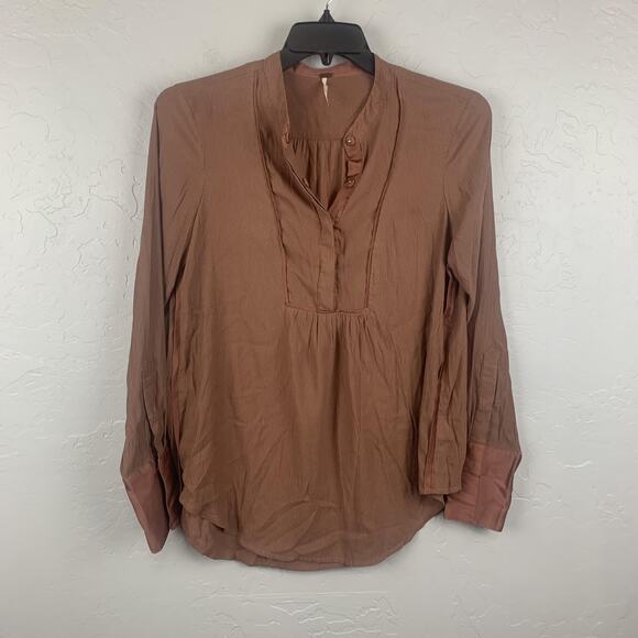 Free People Tops - Free People Shirt Womens Medium Brown Henley Tunic Long Sleeve Boho Top